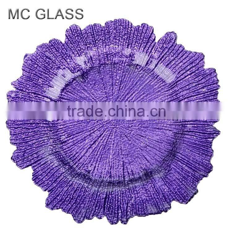 Cheap Elegant Restaurant and Home Decoration Purple Glass Wedding Charger Plate Wholesale