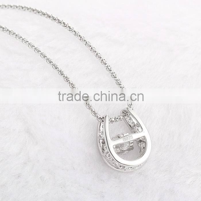 925 Sterling Silver Horse Shoe Shape Dancing Stone Pendant Necklace Jewelry SPG900W