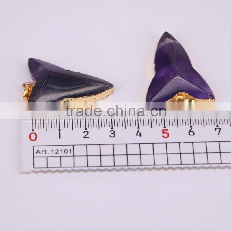 Natural Amethyst Gem stone Pendant, Stone Point Pendant, Gold Plated Edged Drusy Amethyst Pendant, Druzy Pendant