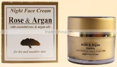 Night Face Cream Restore with Essential Rose and Argan Oils - 50ml. Paraben Free. Made in EU. Private Label Available.