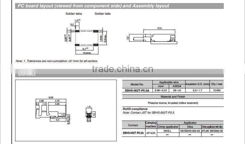 3.5mm pitch wire to board connector BHS series JST crimp connector BHSR-02VS-1(N) housing 2 pin