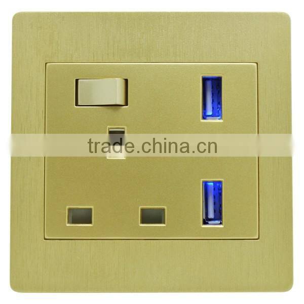 Uk standard multi function 5pin wall socket with double USB socket