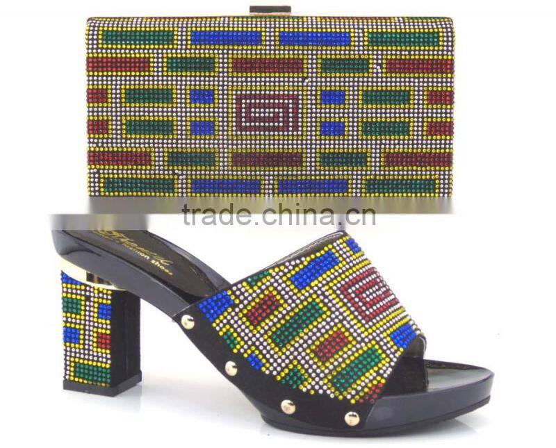 Italian designer shoes and bags to match chuncky heel women shoes mix colorful stone bag