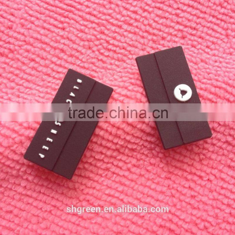 Orange color PVC rubber side label,sewing on rubber flag tag for jacket