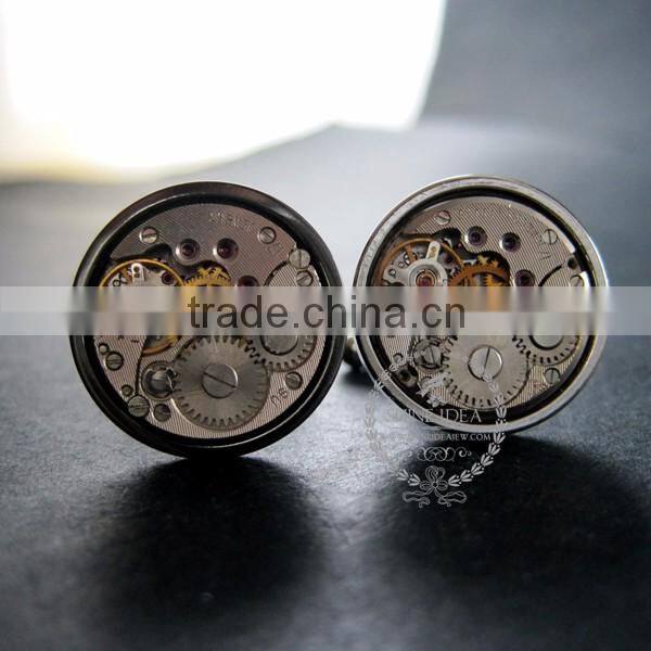 18mm vintage style steam punk watch movement core rhodium,metal gun black fashion cuff links 6600066