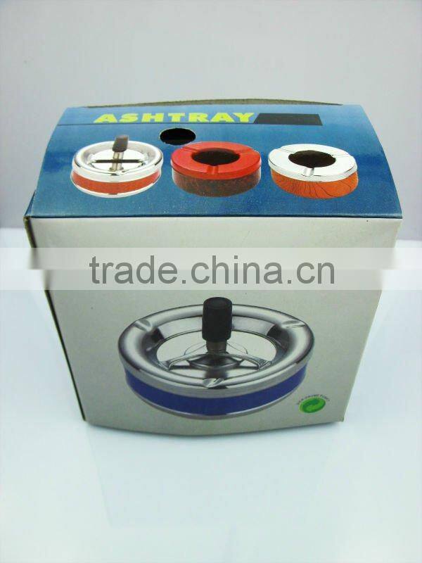 Leather cover metal round ashtray