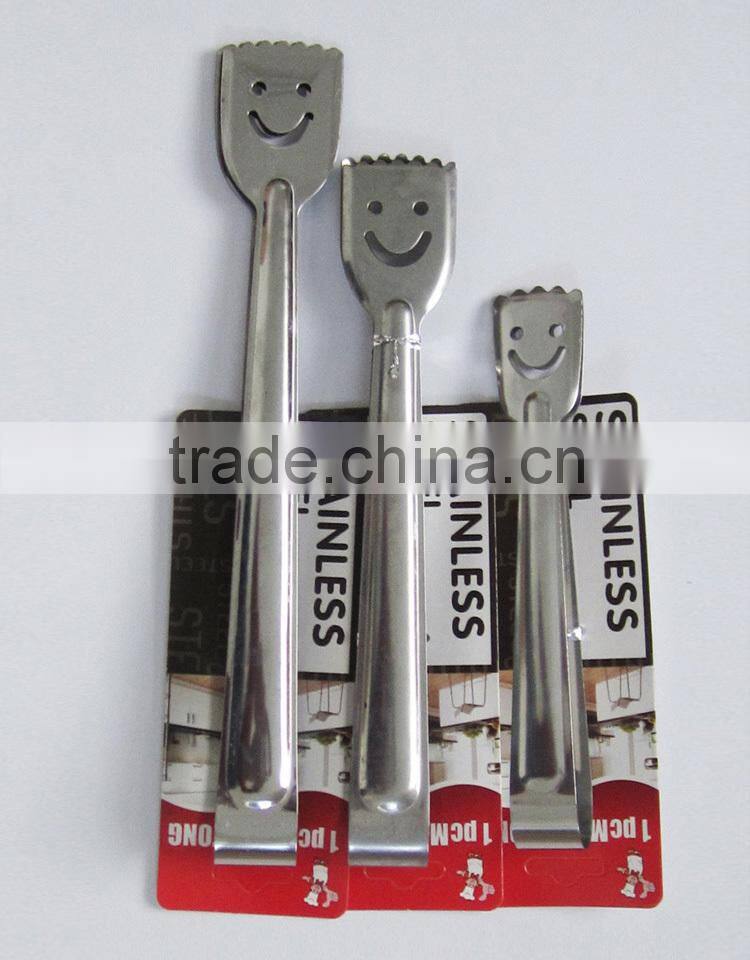 Stainless Steel Smile Food Bread clip BBQ Tongs Steak Grip Kitchen Food Vegetable Spring Clip Clamp Cake Tongs Barbecue Clip S72
