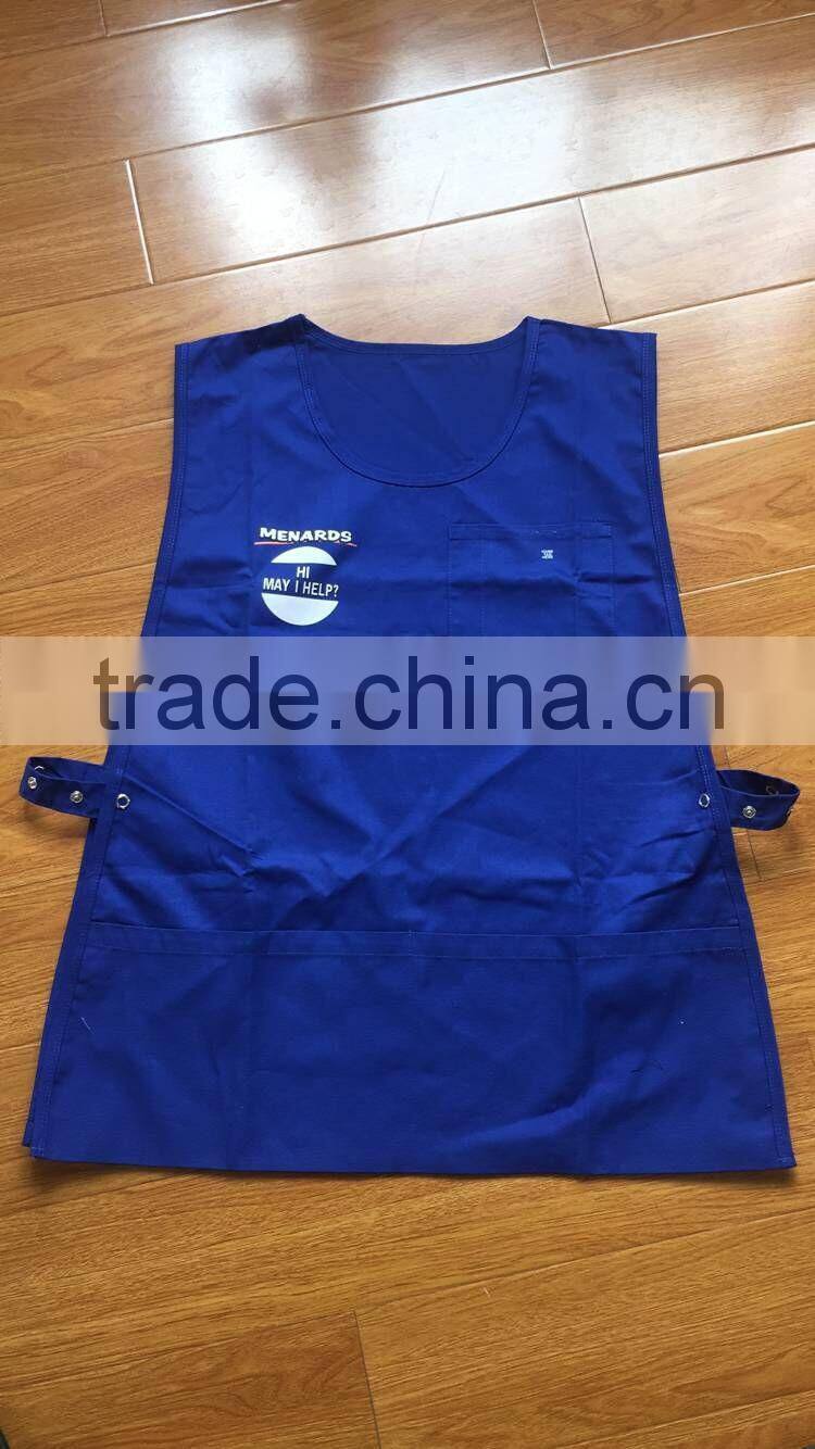 Blue Cobbler Apron with front pockets and adjustable side ties