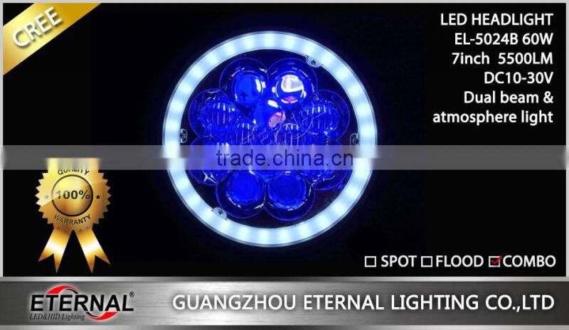 60W round 7inch LED headlight replacement for offroad Jeep Wrangler TJ JK CJ YJ 4x4 vehicles Ford Harley motorcycle