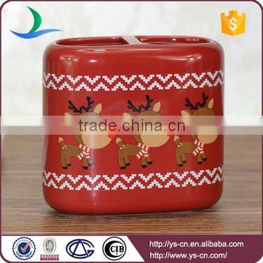 China supplier lovely red nose rudolph embossed ceramic christmas bath set