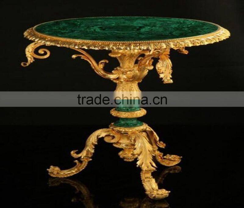 Antique European Wall Mounted Gilt Bronze Malachite Console Table and Mirror Set