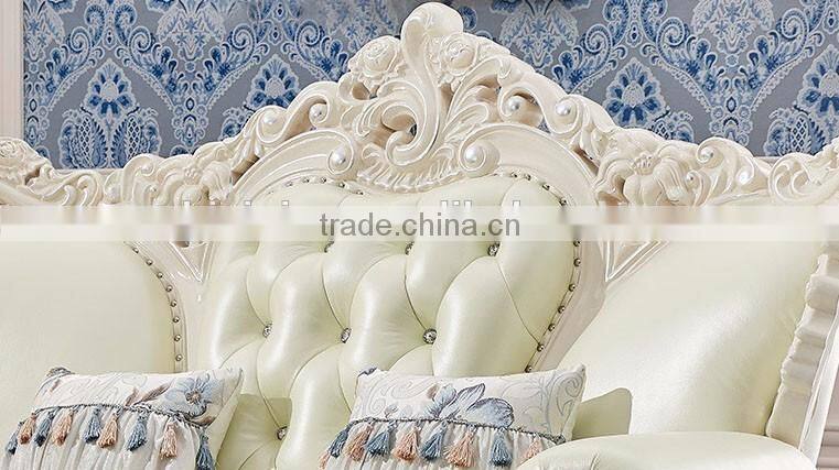 Solid wood hand carved home furniture living room leather sofa set
