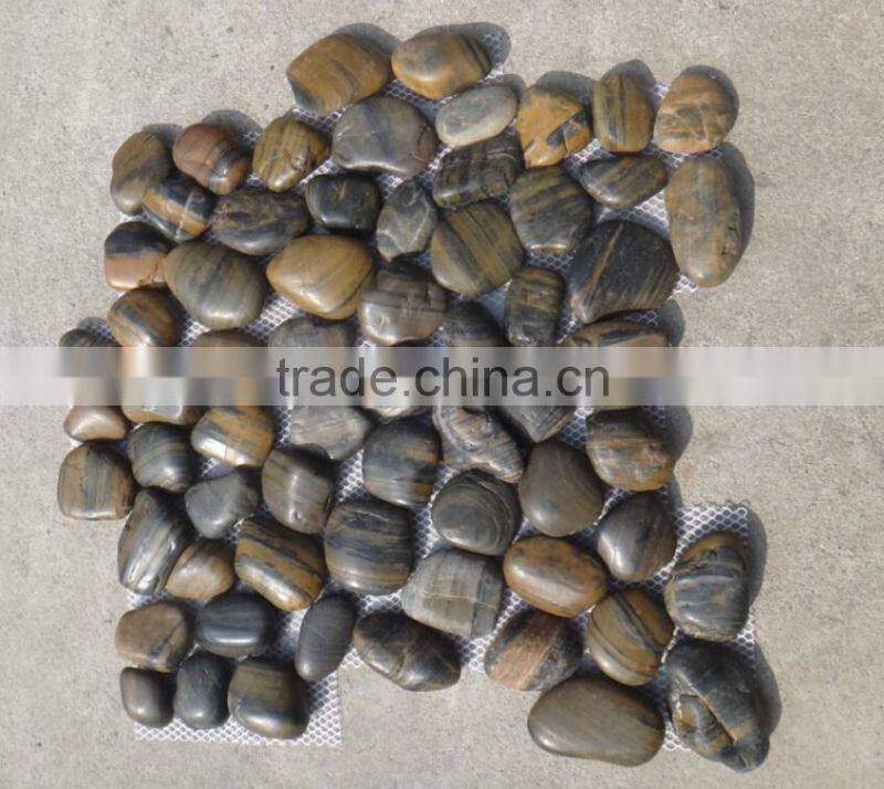 stripe polished pebbles tile;pebble mesh tiles;striped pebble mesh