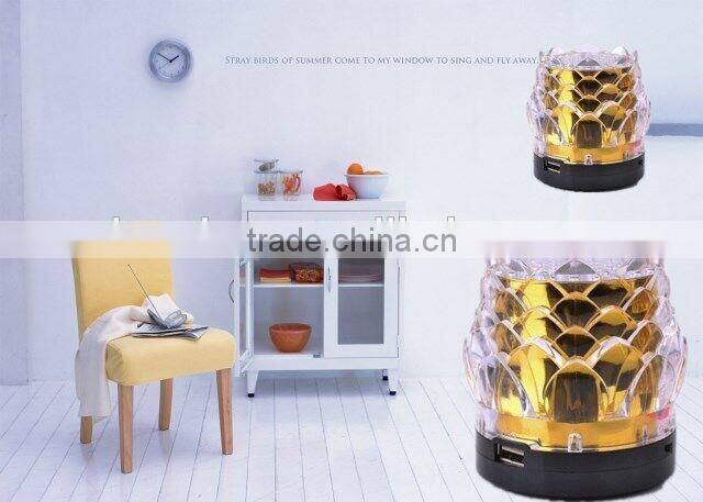 New arrival crystal lotus transparent colorful light speaker USB mini speaker creative speaker with radio function