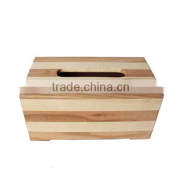 Customize square wooden striped tissue box