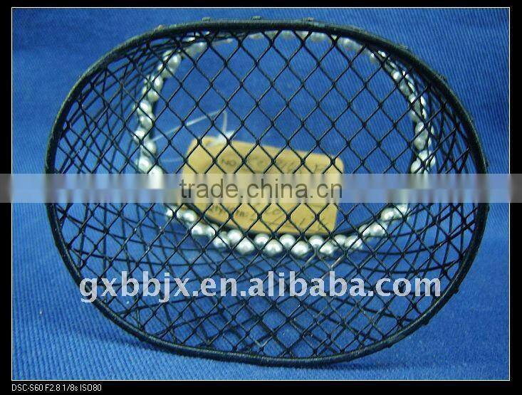 Egg shaped black wire decorative with white pearl brush holder crafts