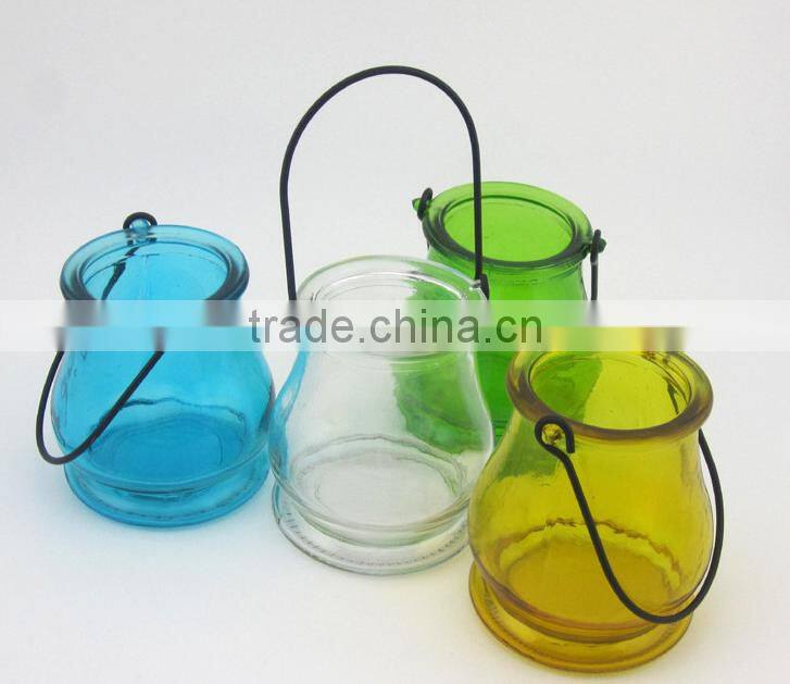 Colored Hanging Murano Glass Vase with Metal Handle