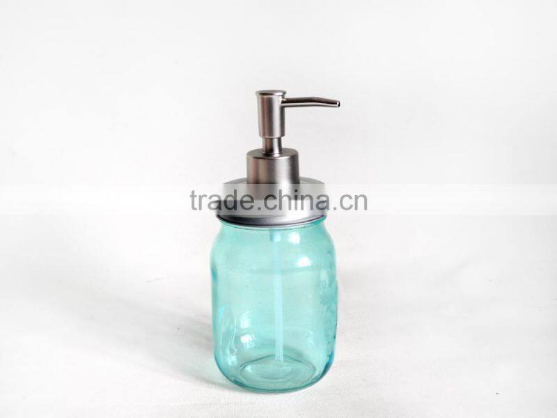 blue glass hand washing liquid /syrup dispenser jar perfume bottle