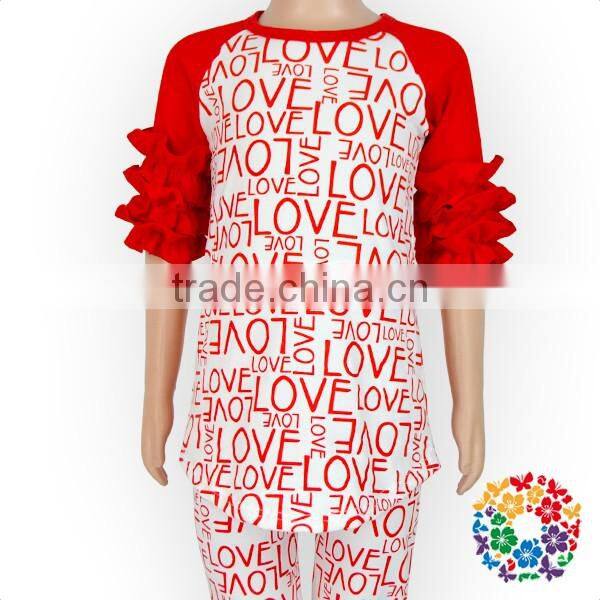 2017 Boutique Valentine Red LOVE Baby Girl Raglan Ruffle T Shirt