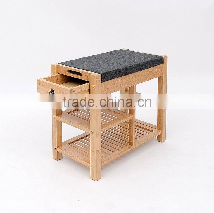 new design bamboo shoe rack shoe bench seat cushion wooden shoe display rack drawer