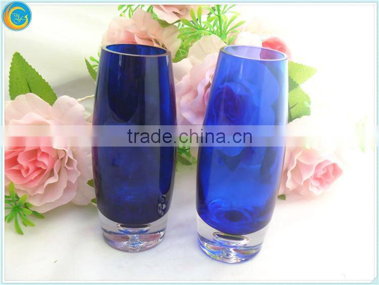 Blue Glass Vase with Bubble Base
