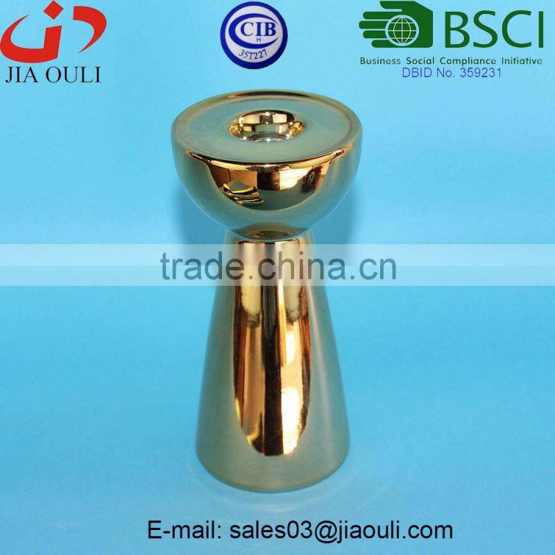 BSCI Audit factory ceramic Christmas gold plated candlesticks