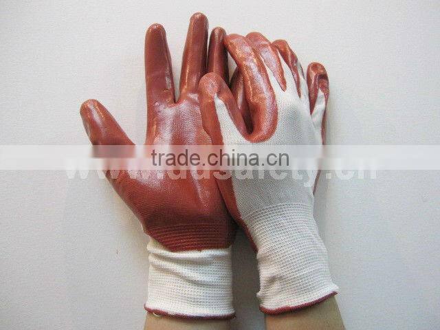 13Gauge White Nylon Grey Nitrile Coated Glove Safety Working Gloves