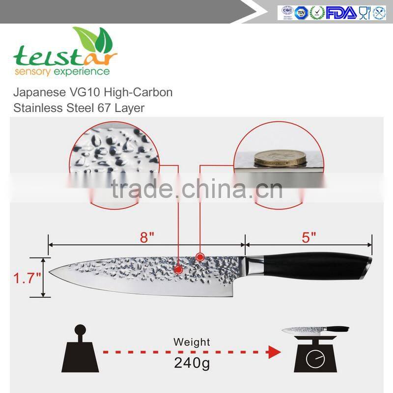 Chef 's Knife, 8 - inch Damascus VG10 Japanese Knife with Stainless Steel & Ergonomic Handle