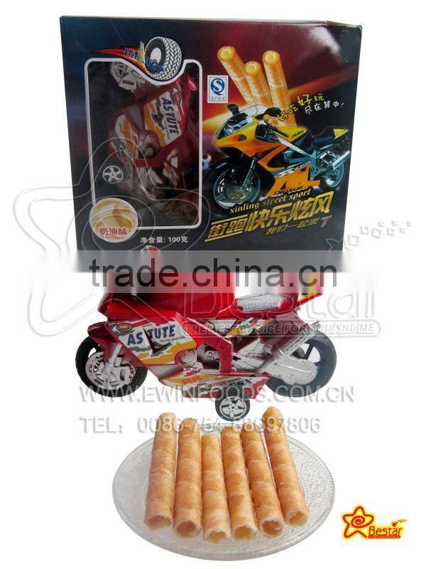 Yummy Egg Roll Cream Biscuit ,Motorcycle Toy