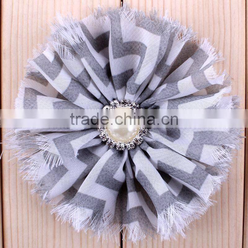 handmade fraying chiffon flower with pearl beads center for kids hair accessories for baby girl