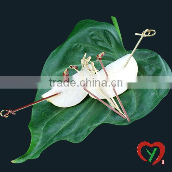 Red color bamboo flexible knotted skewer fruit stick picks