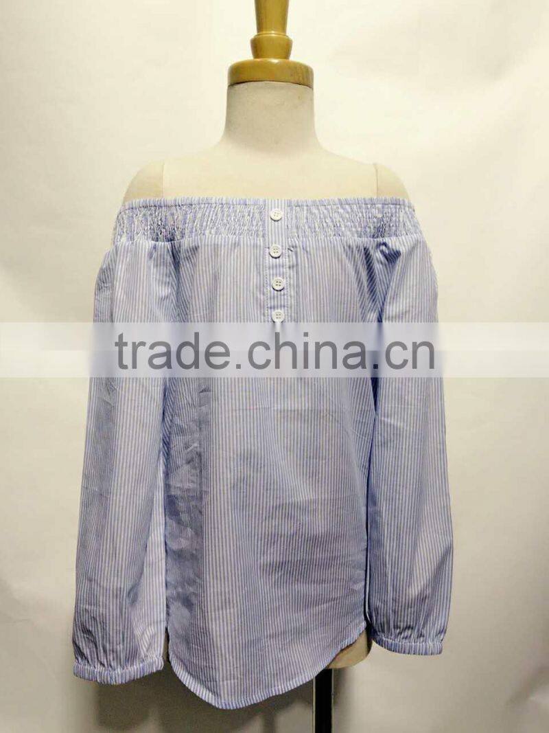 100% cotton ladies stripe long sleeve blouse