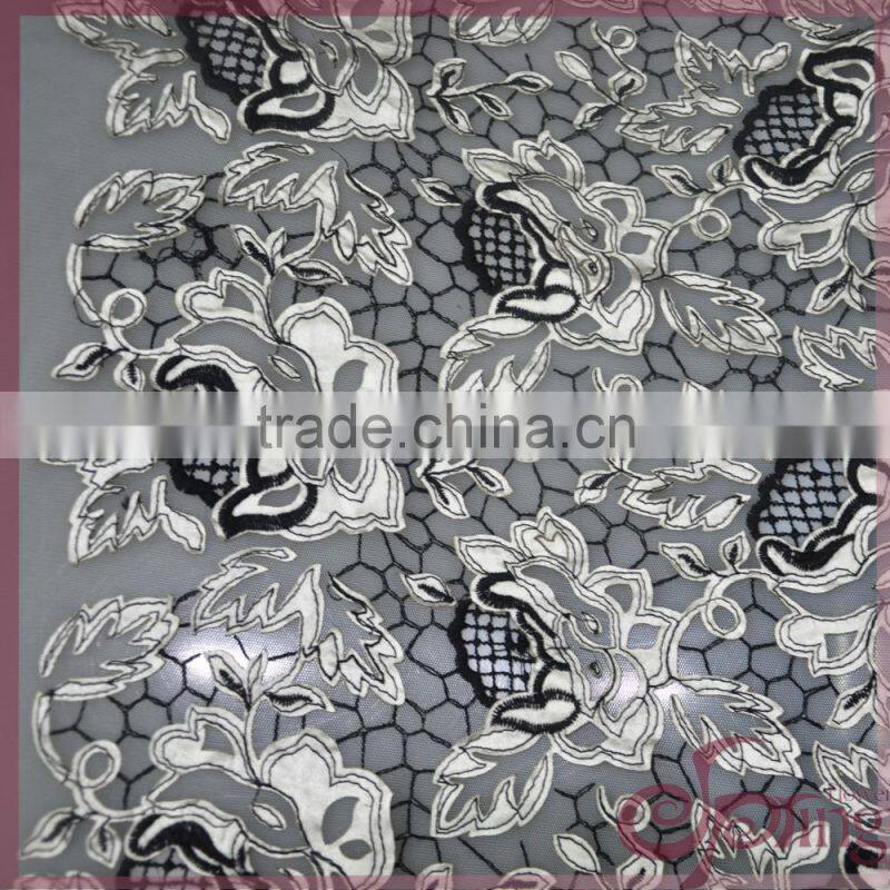 tulle mesh embroidery fabric with applique flower