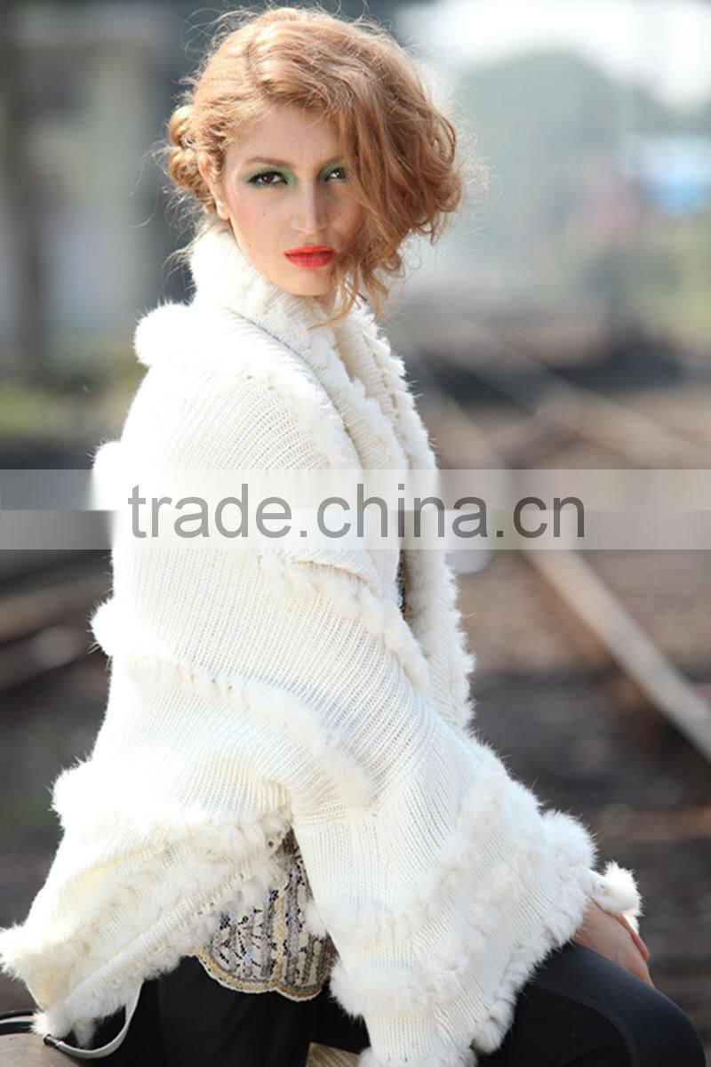 2014 Fashion Ladies Long-sleeve White Cape Collar Cardigan Knitted Partern