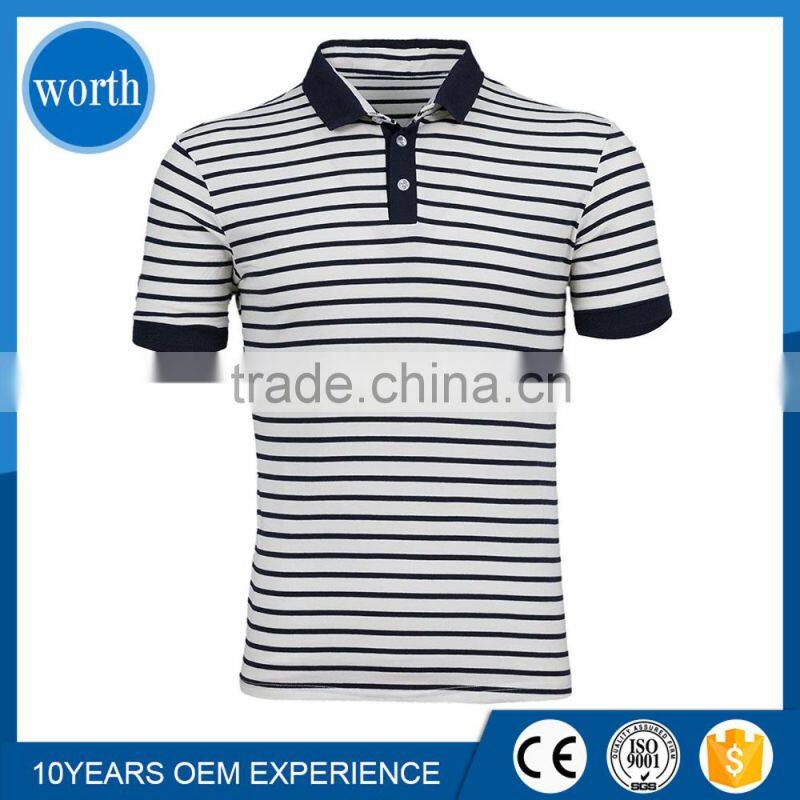 Polo Shirt Men Custom Stripe Short Sleeve 100% Cotton