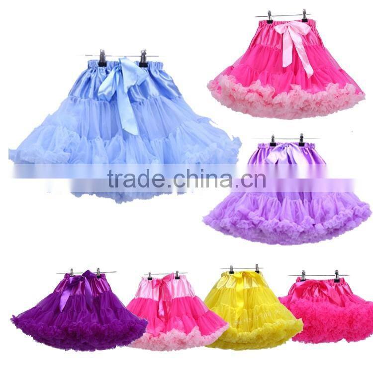 High quality! wholesale kids skirt solid color kids skirt chiffon pettiskirt tutu with pom