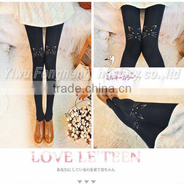 Embroidery cat trample feet 100% cotton pantyhose