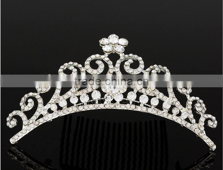 Hot sale alloy tiara top rhinestone crown hair jewelry for girl wedding jewelry