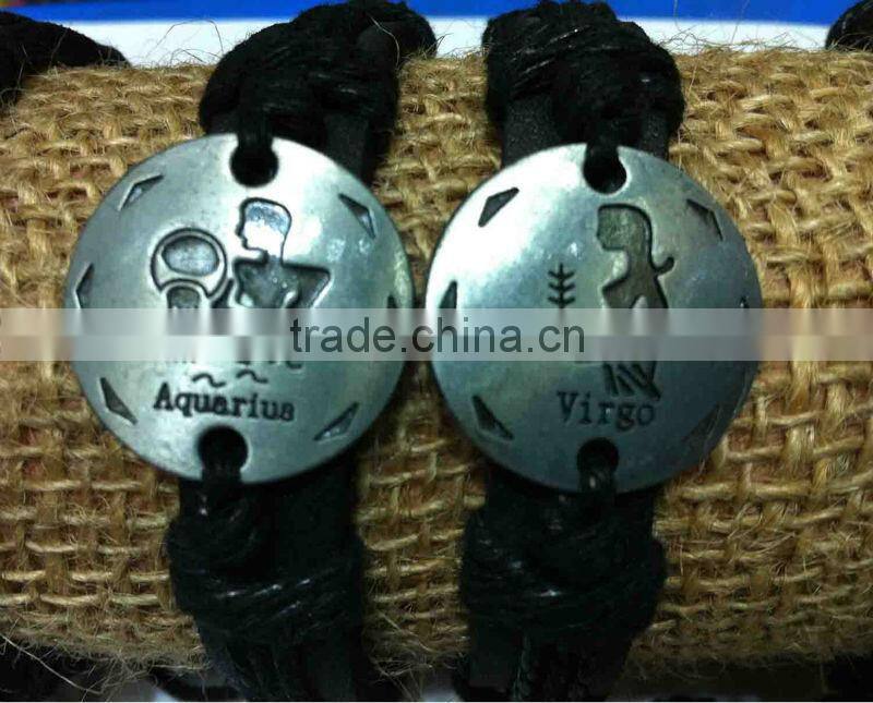 Taurus sign leather bracelet,Aries sign leather bracelet,Zodiac sign leather bracelet