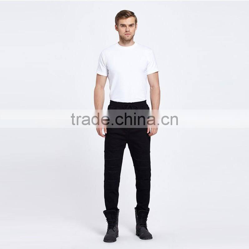 2016 new men's fashion brand Foot beam jeans black jeans male personality folds comfortable hotsale biker jeans