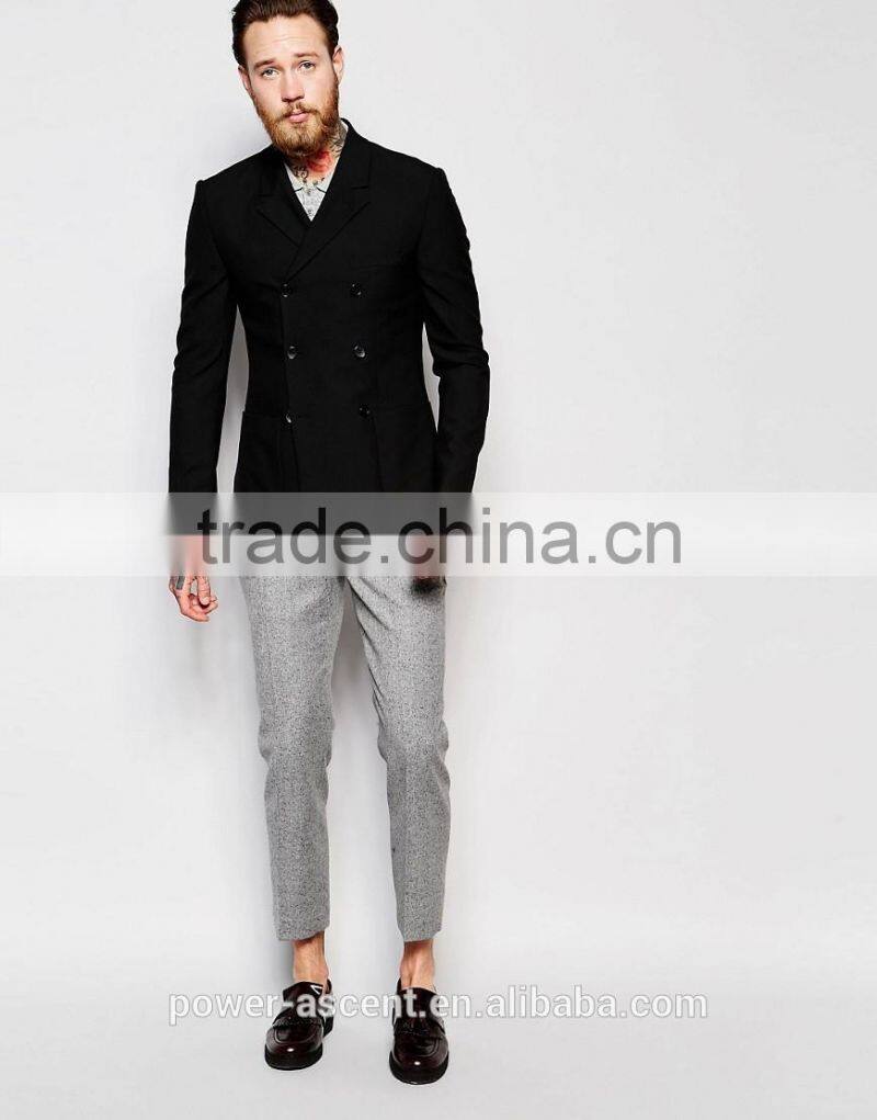 2016 mens super skiny double breasted black suit jacket