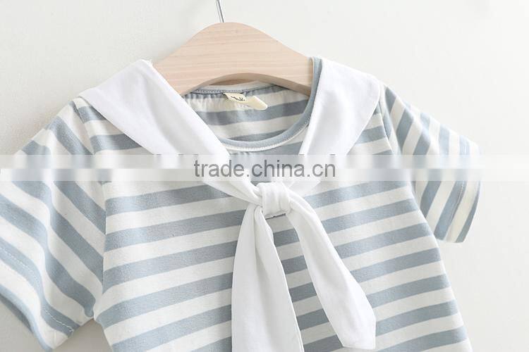Girls stripes college wind suit summer new style children clothing set baby navy collar t skirt white skirt