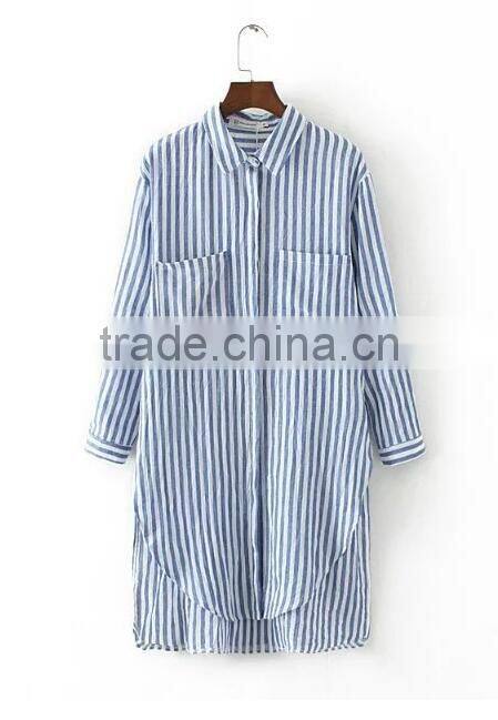 Runwaylover EY2325B Simple fashion style casual bf shirt lady long sleeve striped blouse