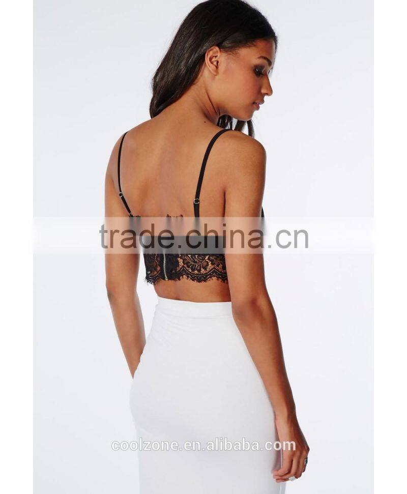 Delicate eyelash zip back lace bralet women lace top