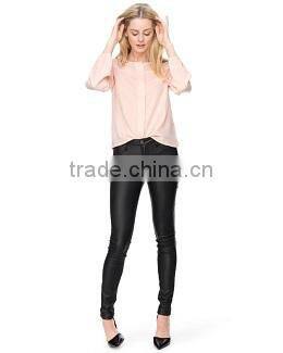 90's Deep plunge wrap over style 2015 new design chiffon ladies blouse