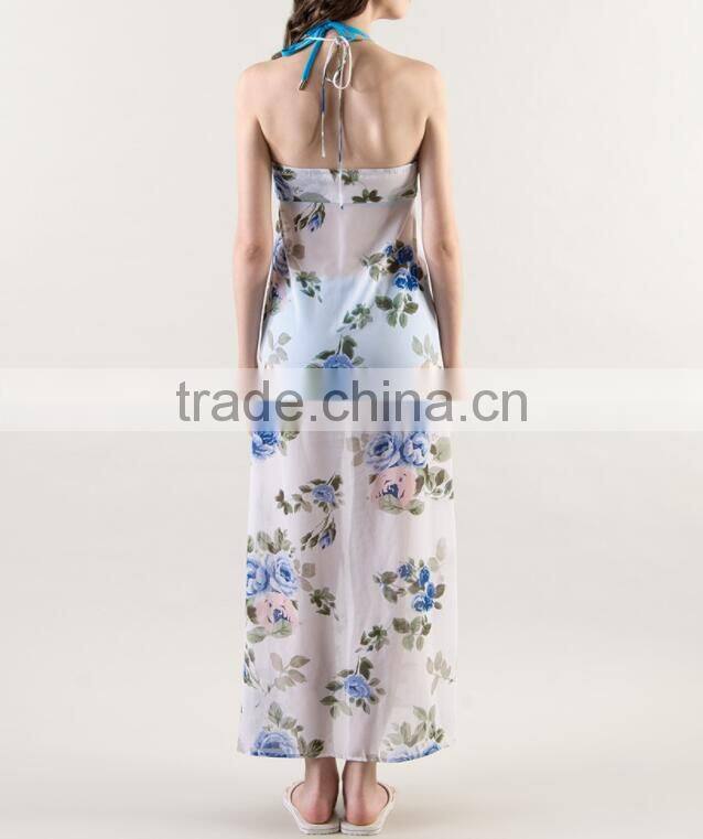 Bohemian maxi sexy beach dress women chiffon maxi printed long dresses