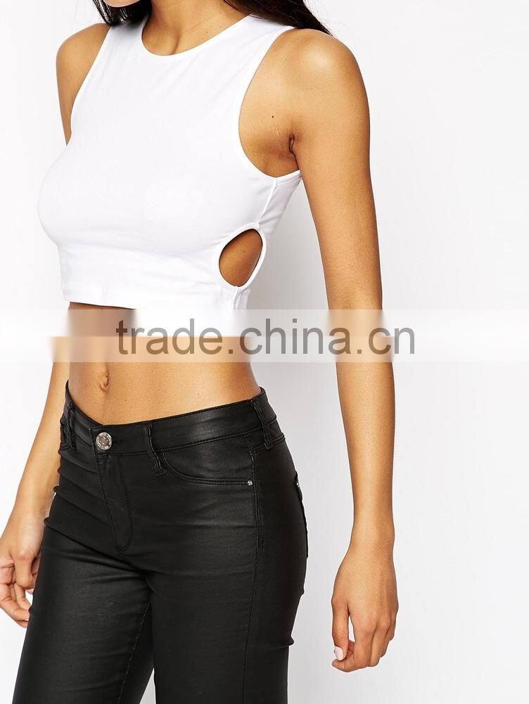 Sexy Crop Top with Circle Cut Outs for 2015 Summer Ladies