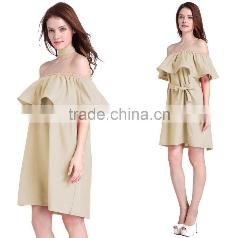 New Fashion Off-shoulder Ruffled Neckline Dress Body con Party Dress For Wholesale 2017