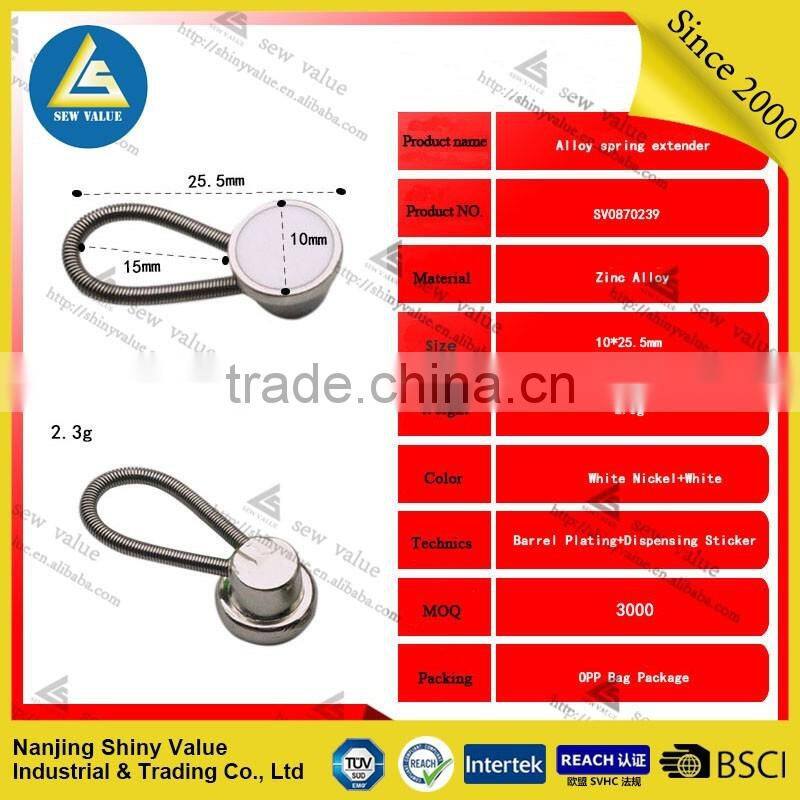 Removable metal button collar extenders in different colors crystal mounted with spring for shirts/jeans/trousers