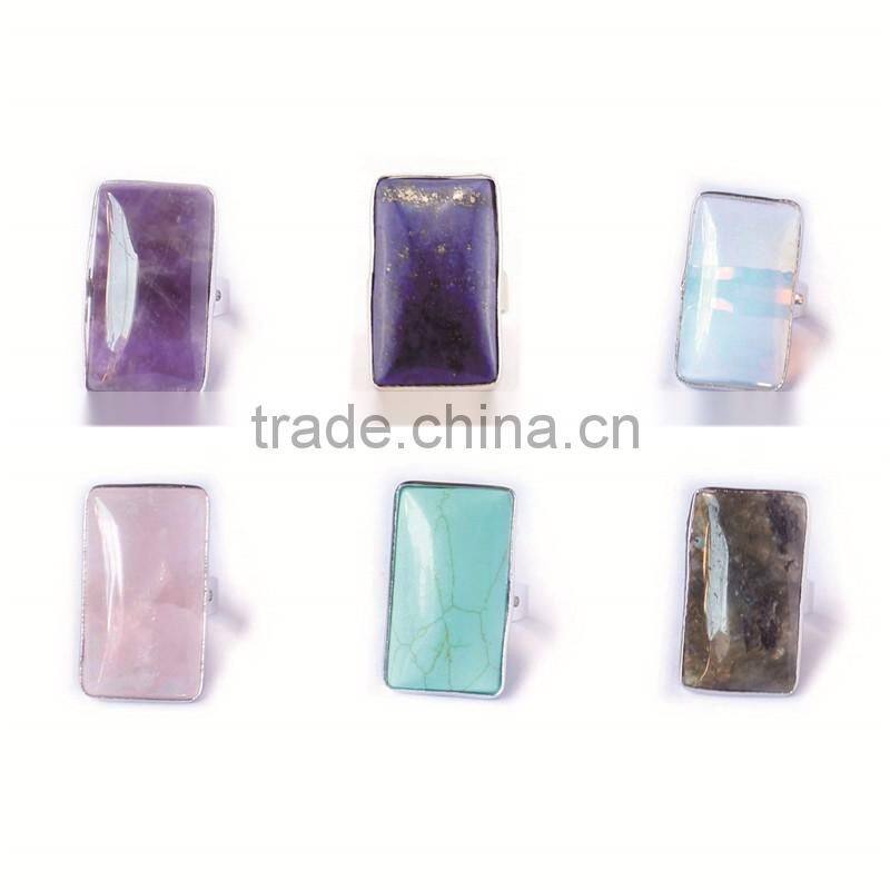 Lapis Lazuli Crystal Natural Stone Amethyst Rectangle Pendant Ring